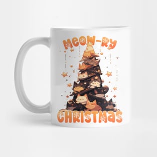 Kawaii Anime Super Cute Cat Catmas Tree: Meowry Christmas Mug